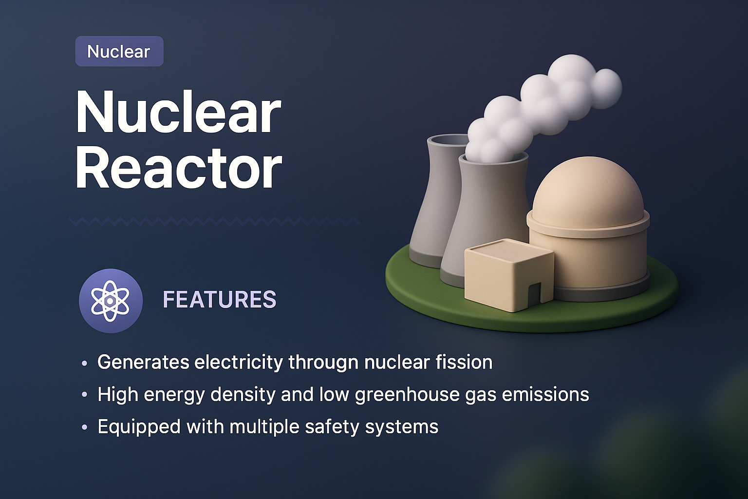 3D Illustration of a Nuclear Reactor with Features