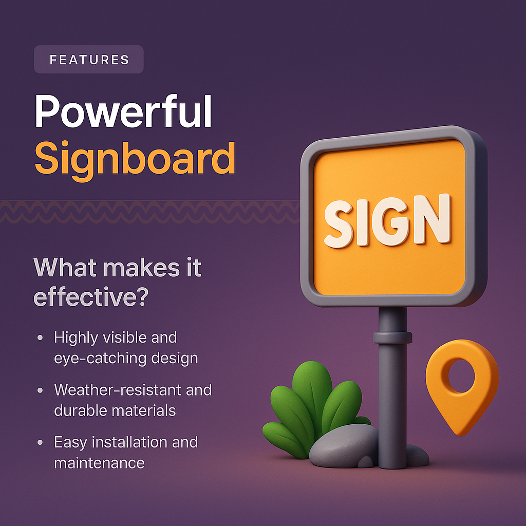 3D Illustration of a Powerful Signboard with Features