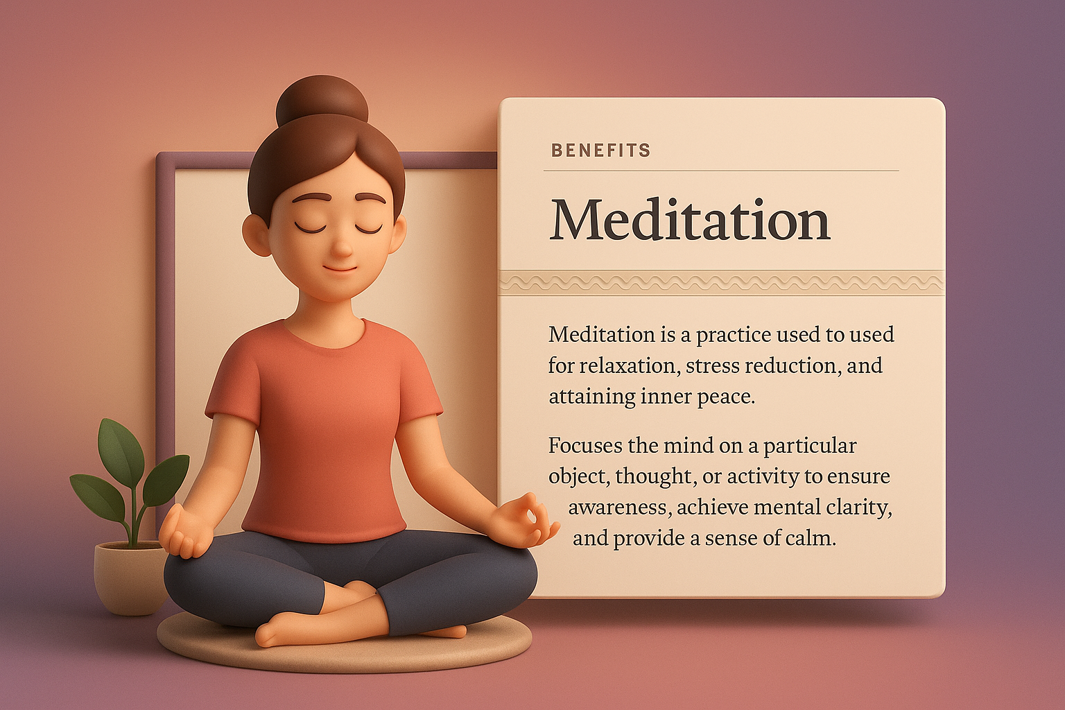 3D Meditation Scene with Benefits Overview