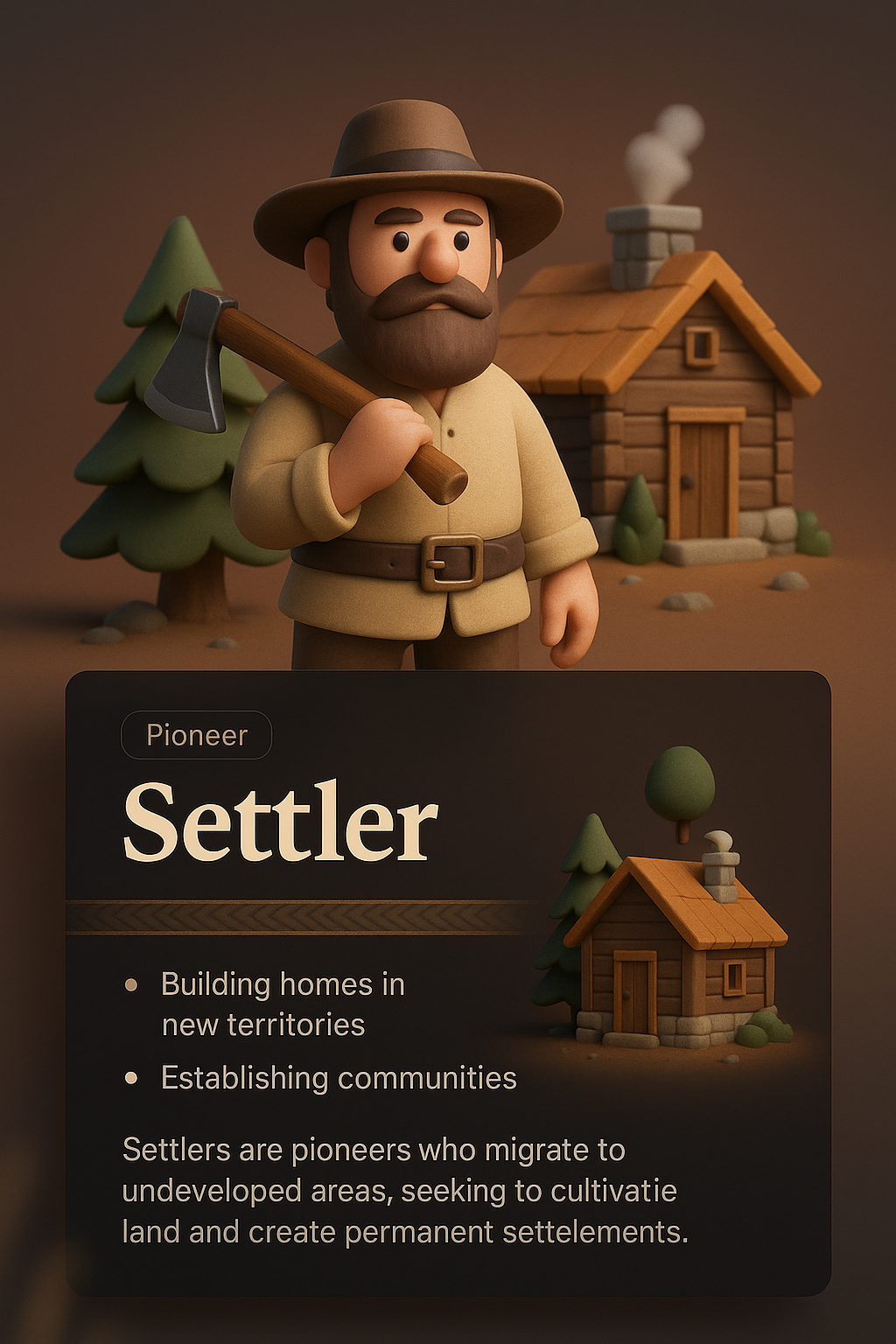 3D Illustration of a Settler in a Natural Setting
