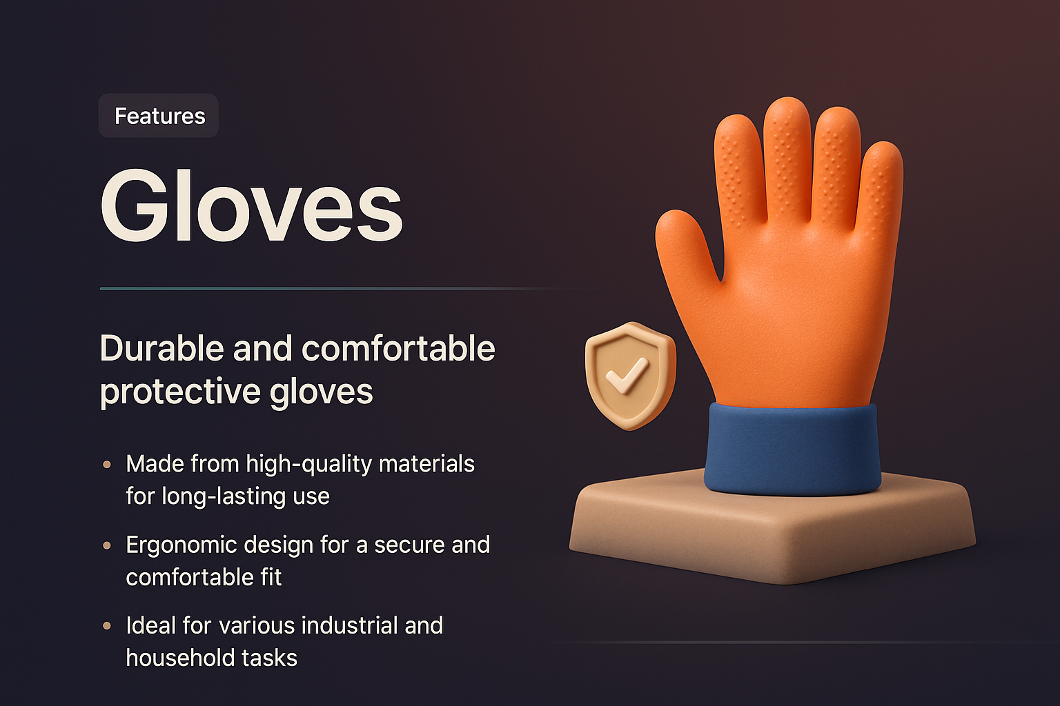 3D Illustration of Gloves with Features and Benefits