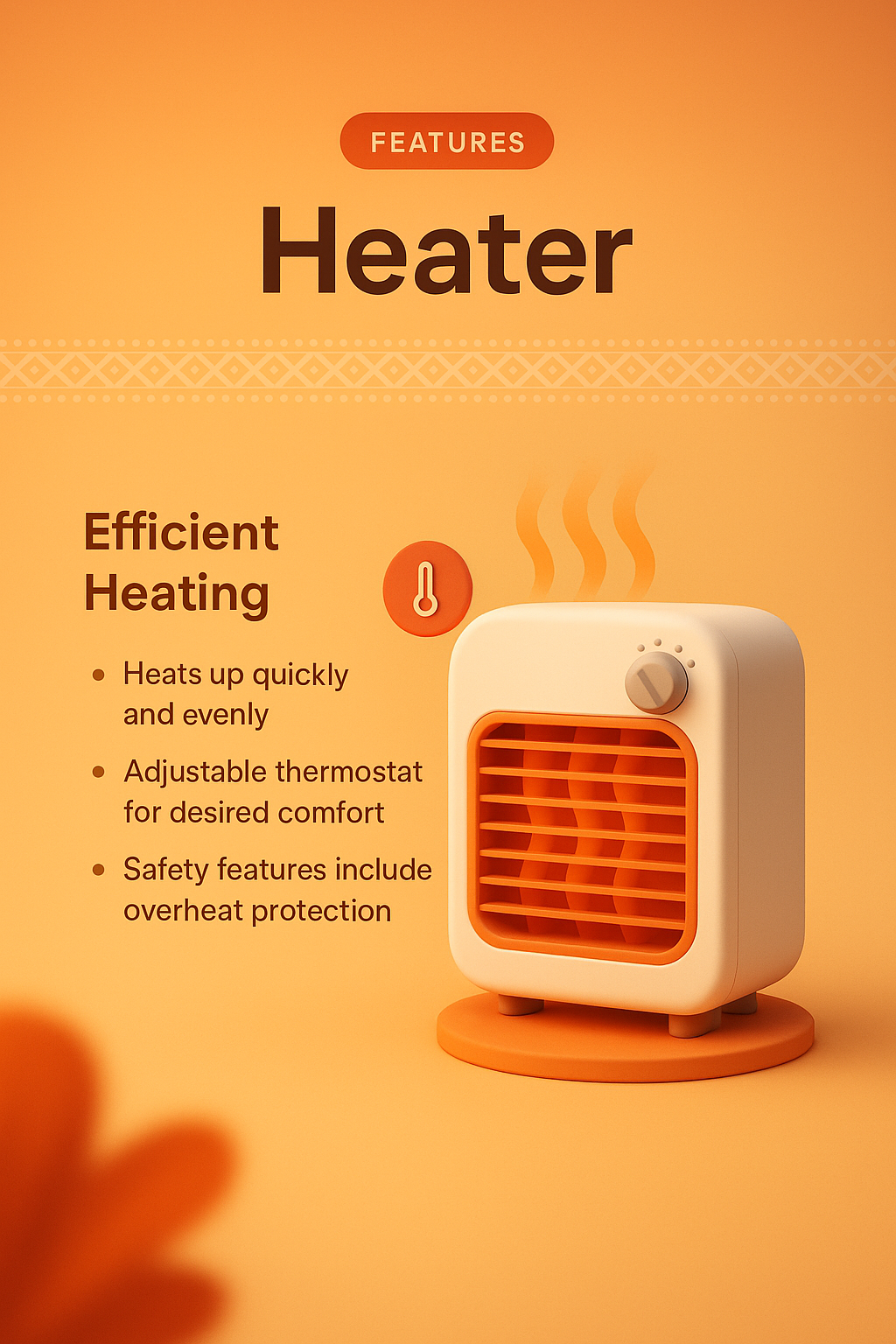3D Heater Landing Page Design Featuring Key Features