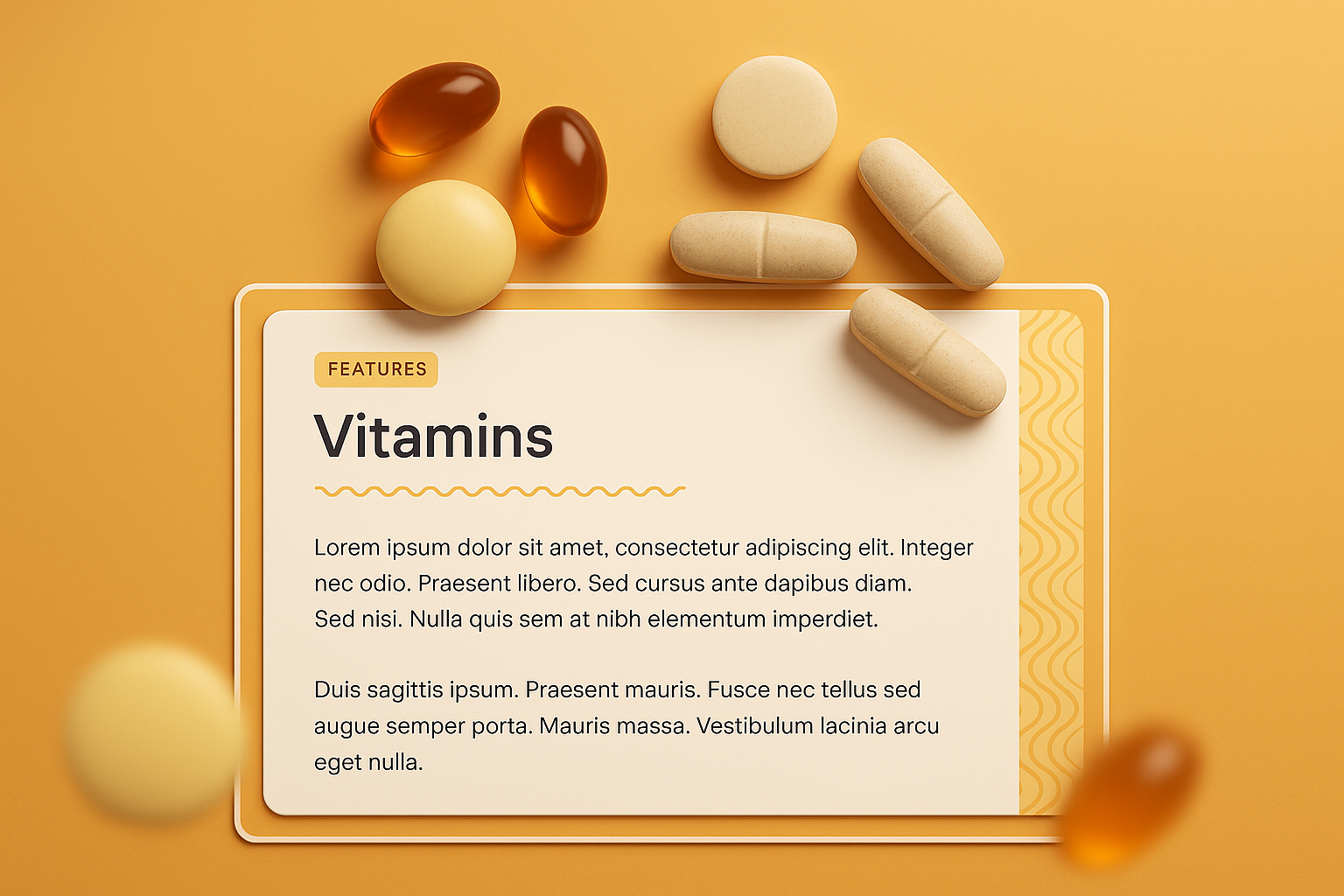 Vitamins Flat Lay with Modern Web Design Elements