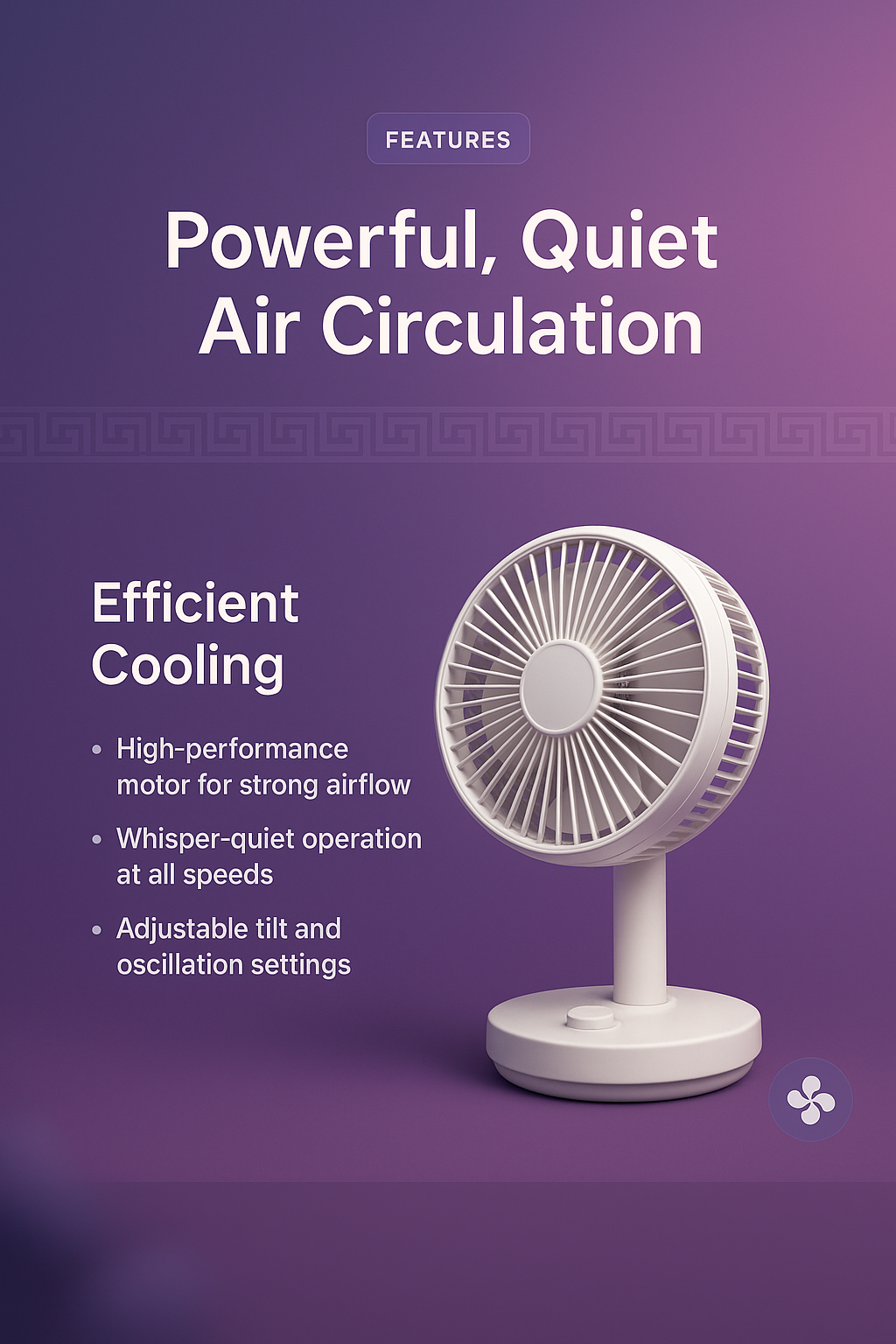 3D Fan Illustration with Feature Highlights