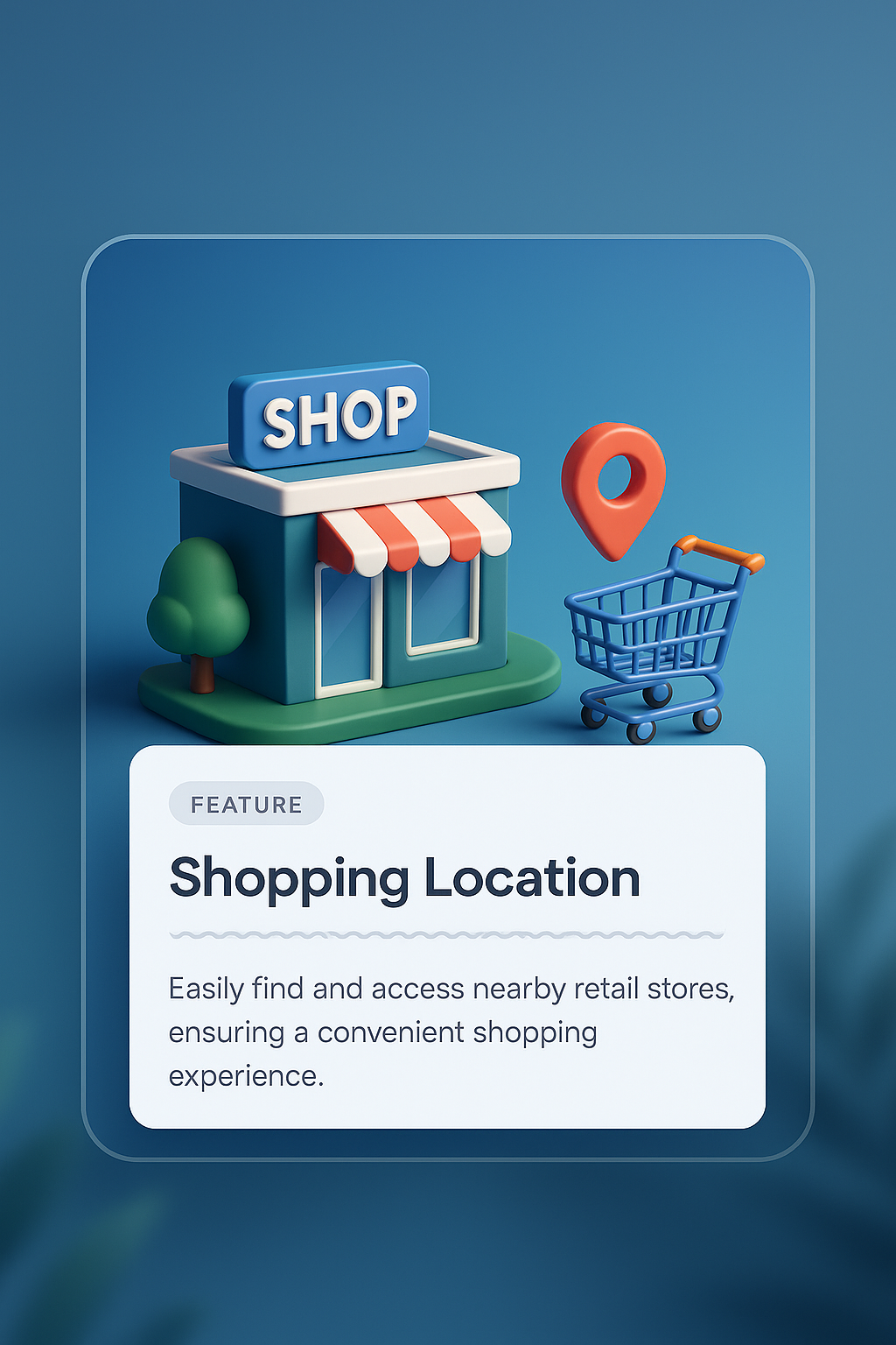 3D Illustration of a Shopping Location with Features Highlighted