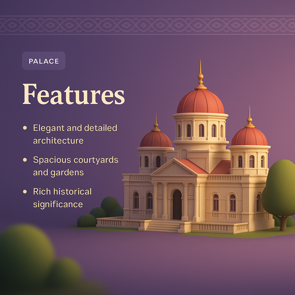 Elegant Palace 3D Illustration with Features Overview