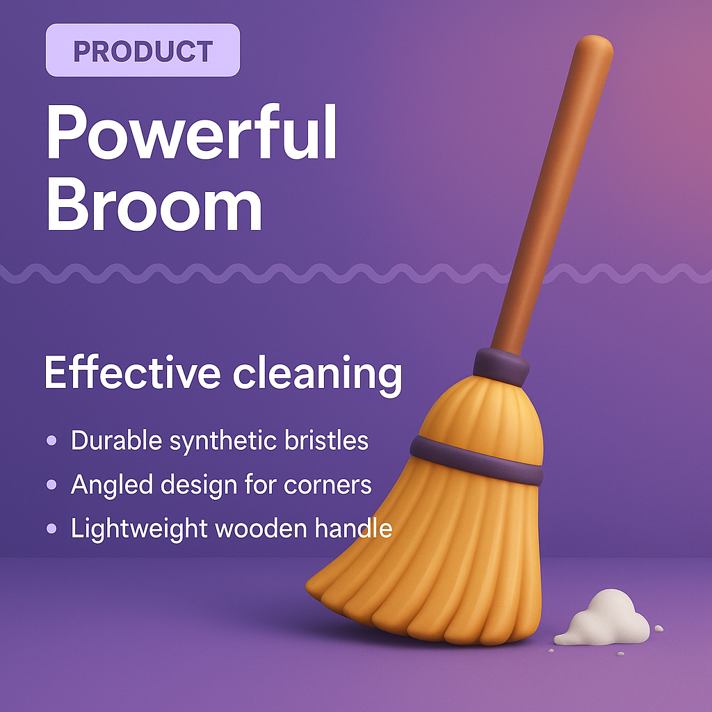 3D Illustration of a Powerful Broom with Features Highlighted