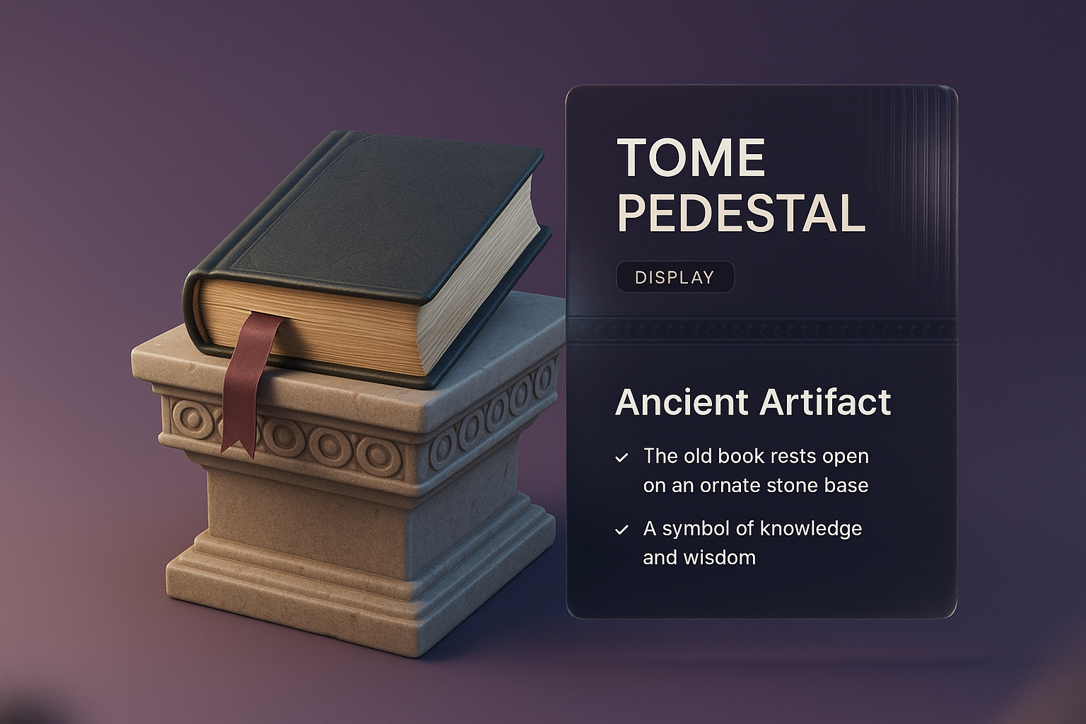 3D Illustration of Tome Pedestal with Text Overlay