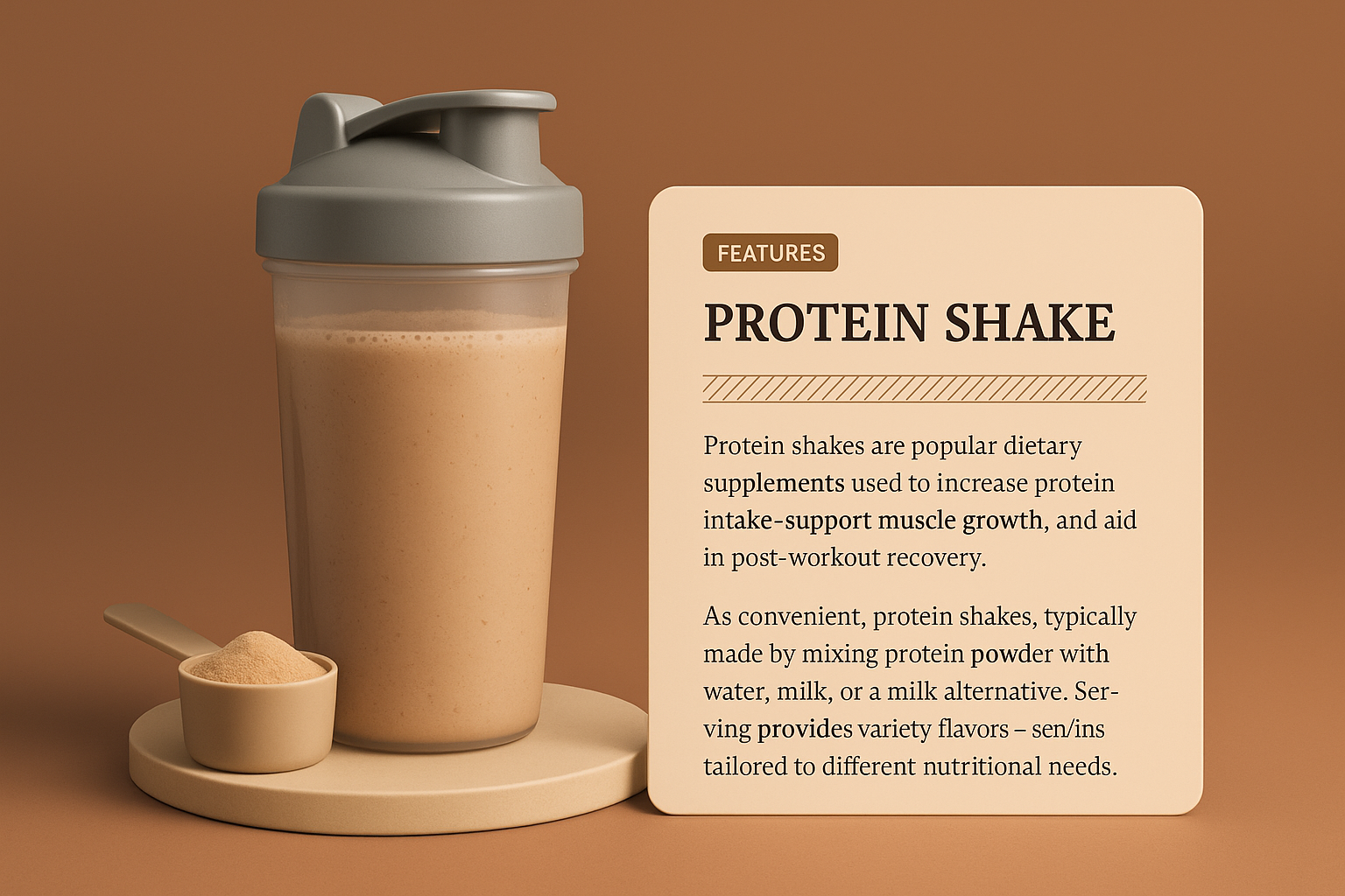 Protein Shake with Features Highlighted in Contextual Design
