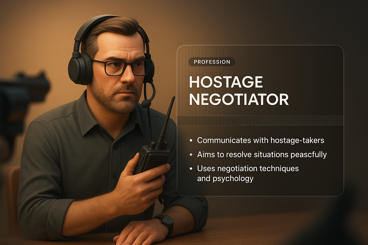 Professional Hostage Negotiator Illustration with Text Overlay
