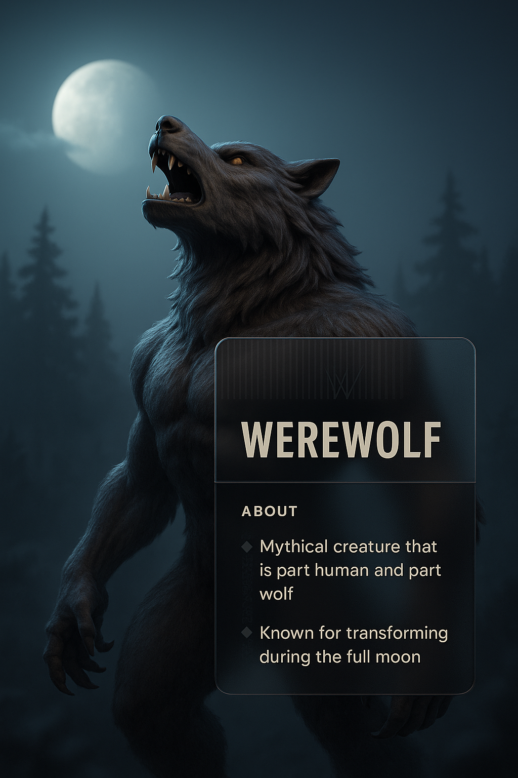 3D Werewolf Illustration with Informative Overlay Design