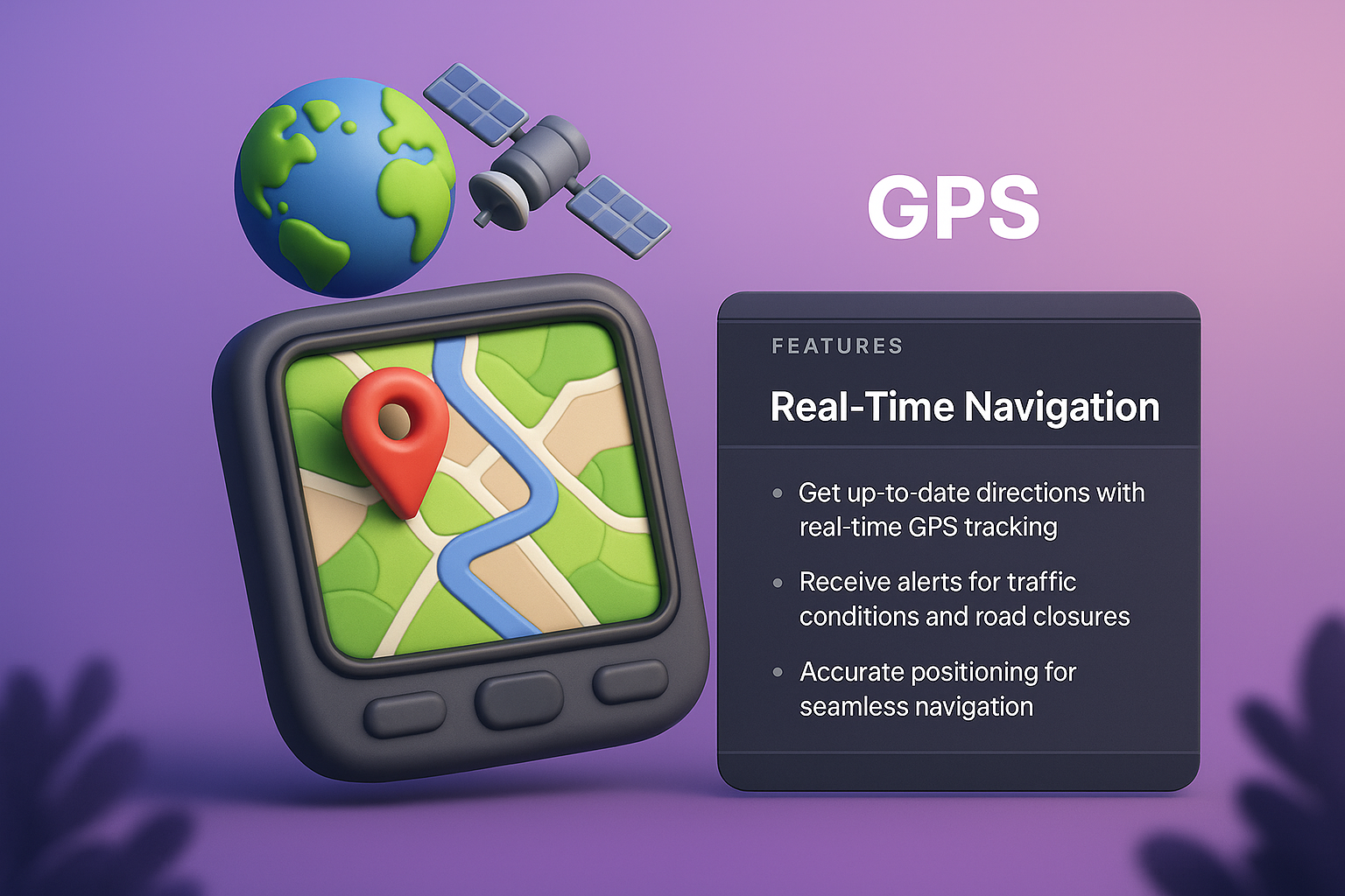 3D GPS Integration Illustration with Features Overview
