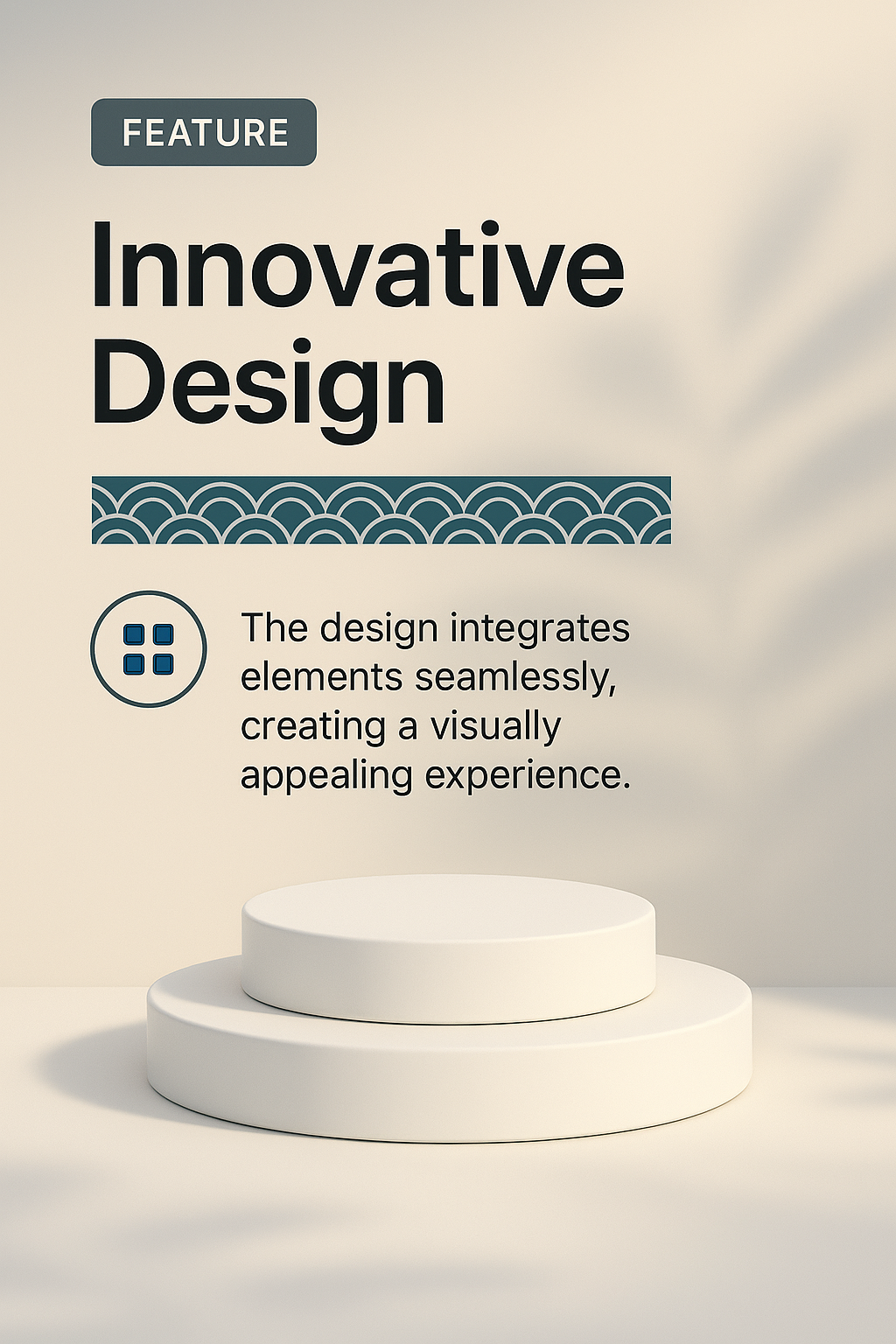 3D White Cylindrical Podium with Leaf Shadow Overlay