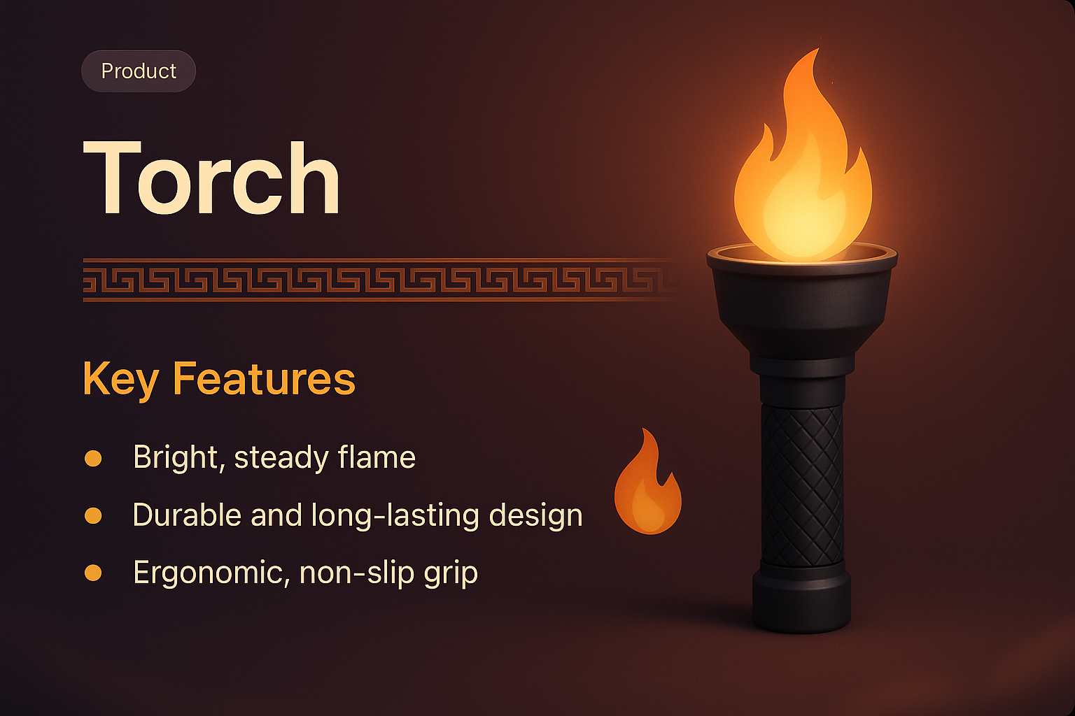 3D Illustration of a Torch with Key Features