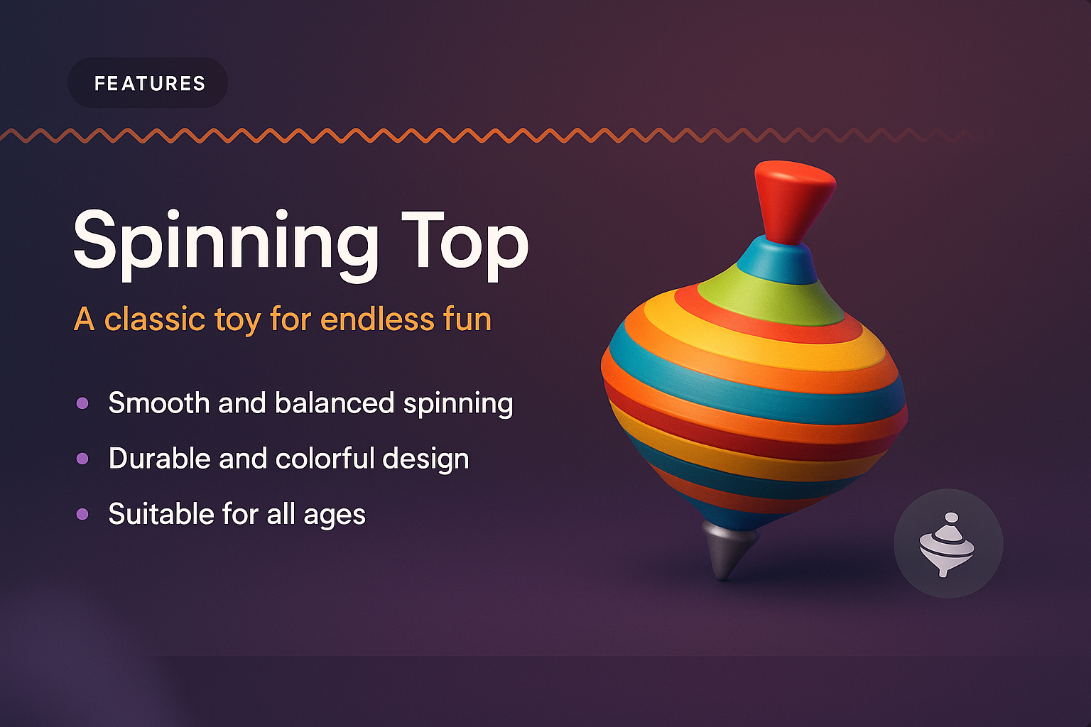 Colorful 3D Spinning Top Illustration for Toy Features
