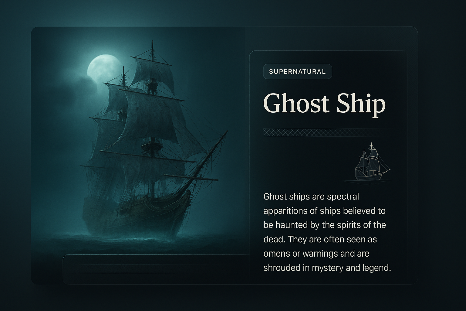 Eerie 3D Ghost Ship Illustration with Dark Overlay