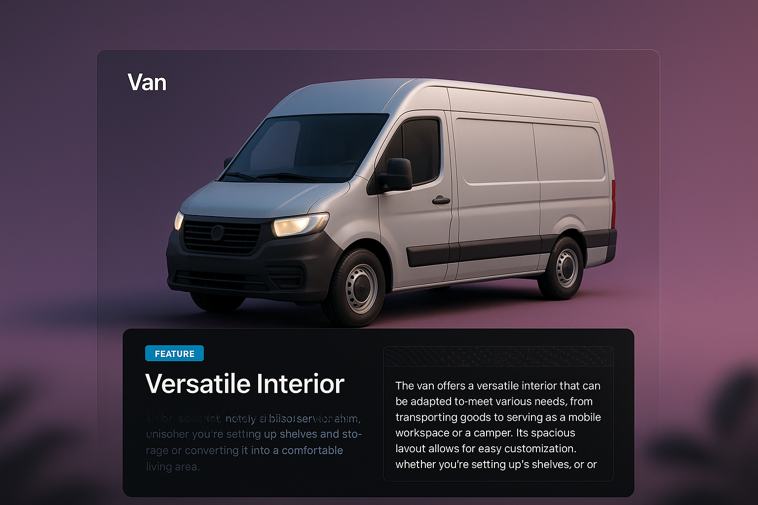 3D Web Design Featuring a Versatile Van Illustration