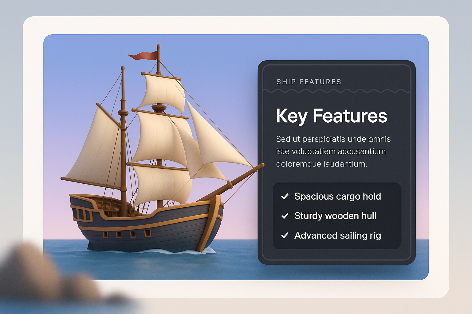 3D Ship Design with Key Features Display