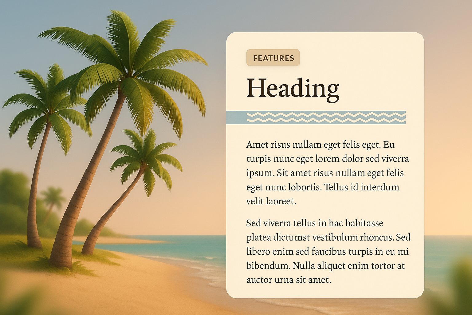 Serene Beach Scene with Palm Trees and Feature Block