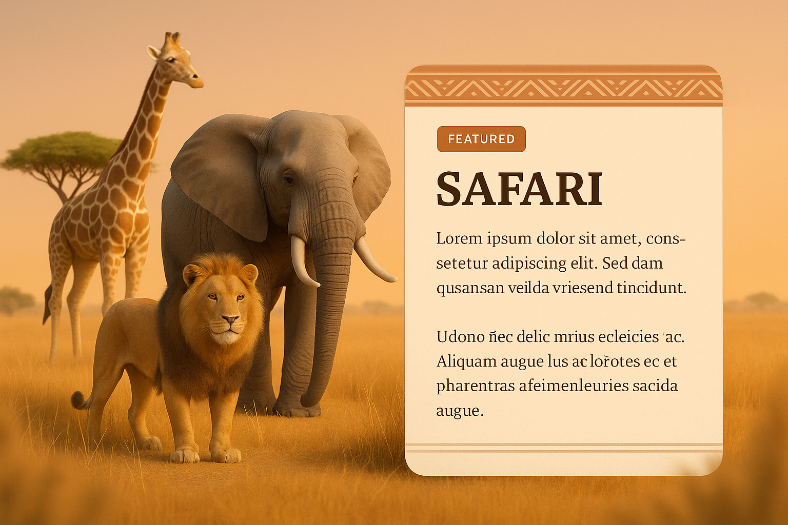 3D Safari Illustration with Animals and Text Overlay
