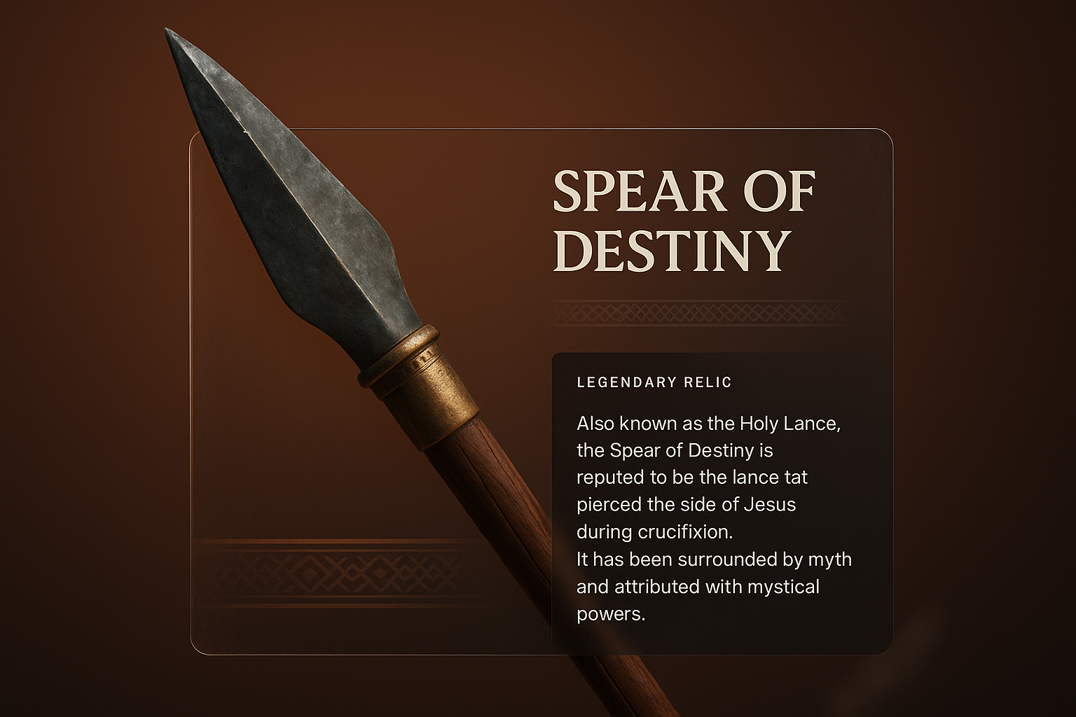 3D Illustration of the Spear of Destiny with Mystical Design Elements