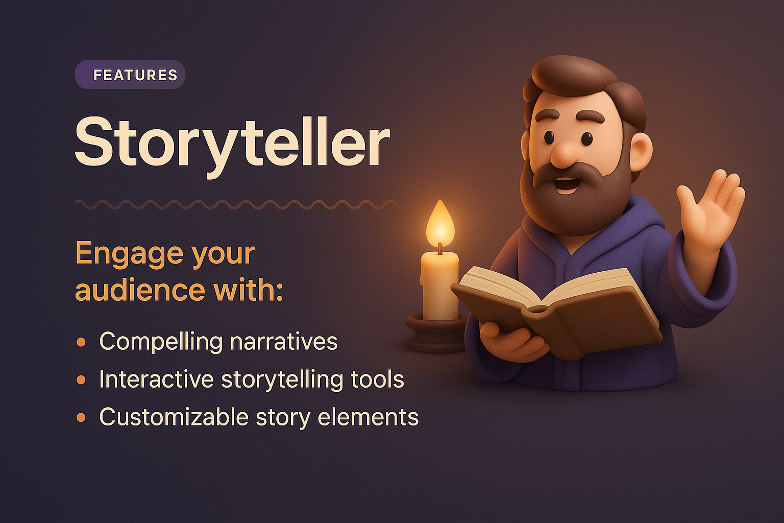 3D Illustration Landing Page for Storytellers with Features