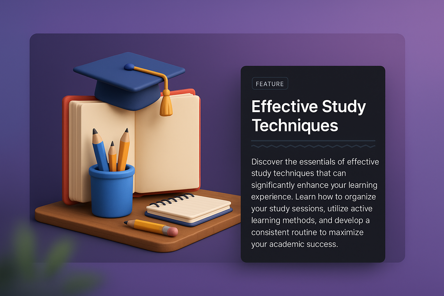 3D Illustration for Web Page Featuring Study Techniques