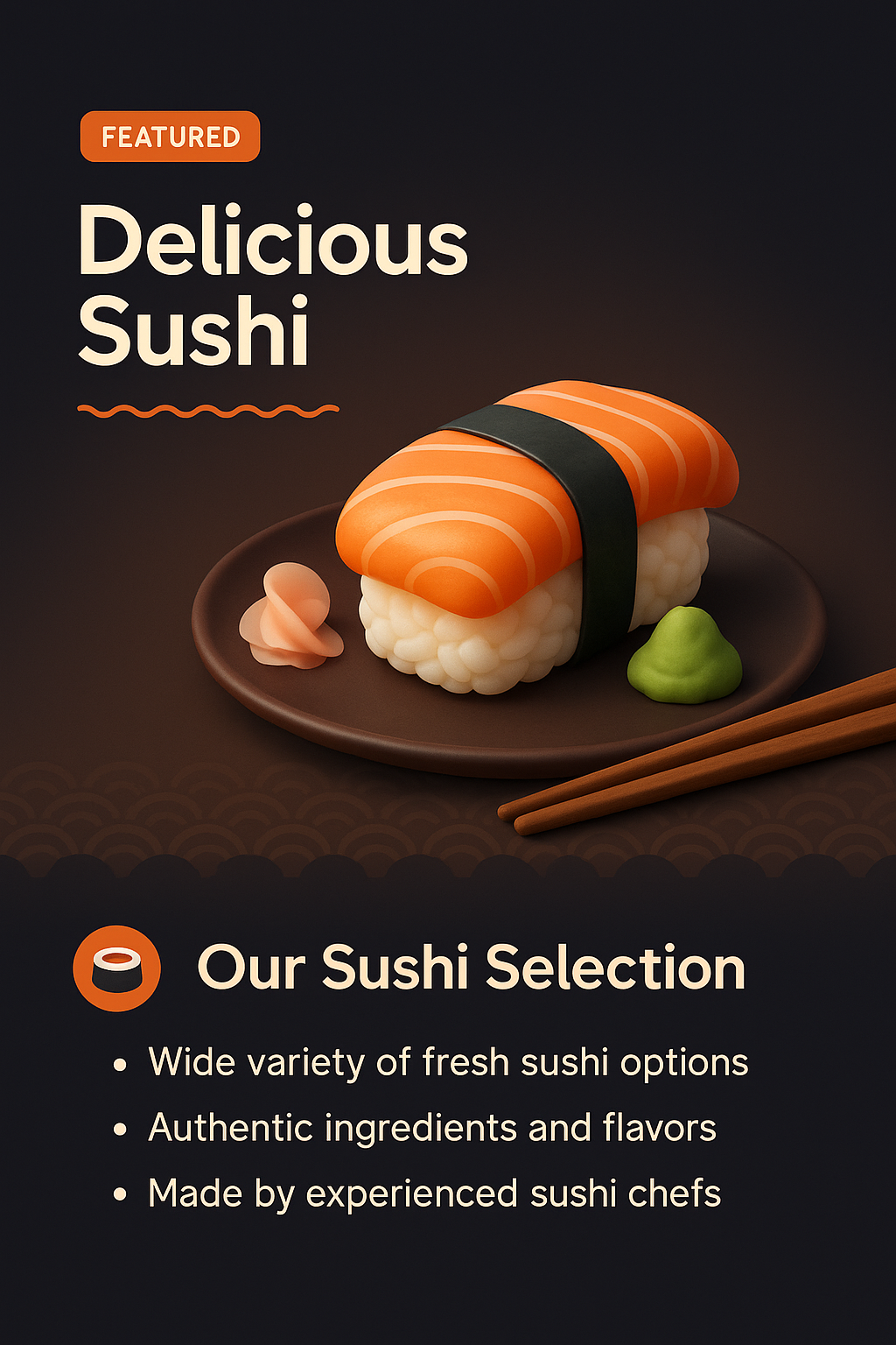 3D Illustration of Delicious Sushi Landing Page Design