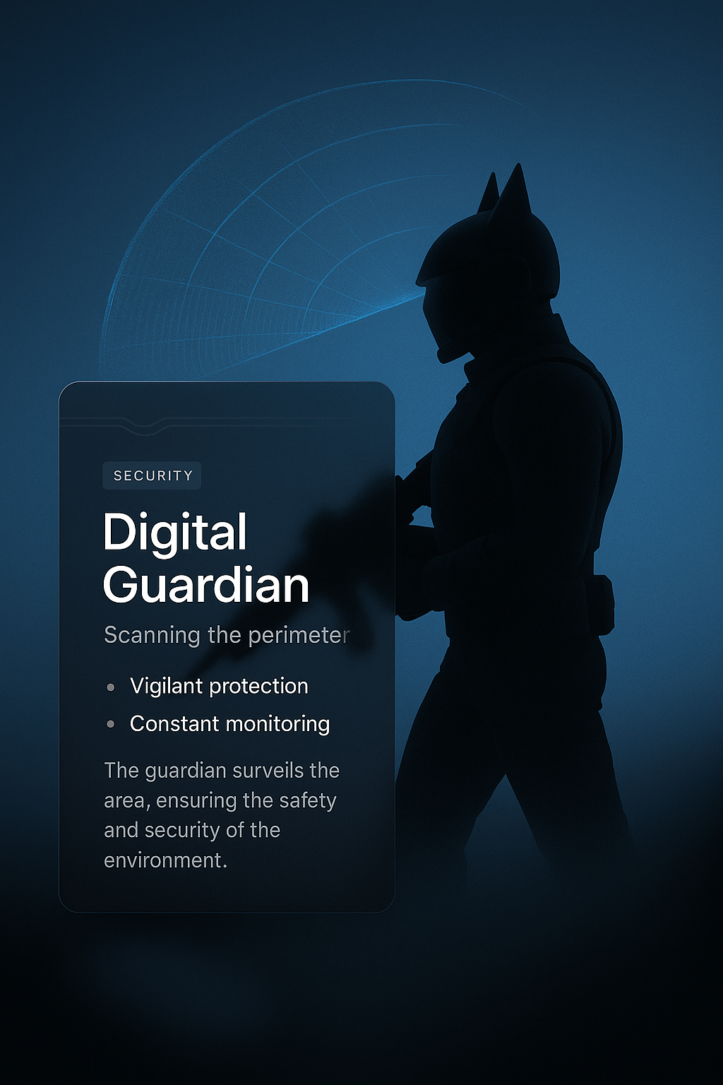 Digital Guardian Silhouette in a Security Setting