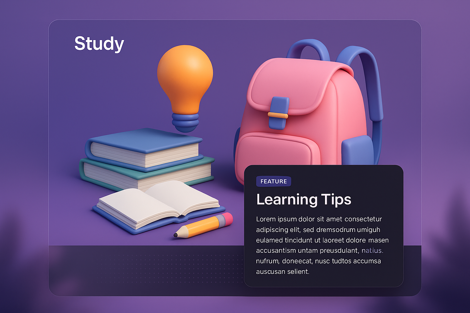 3D Illustration for Study-Themed Web Page Design