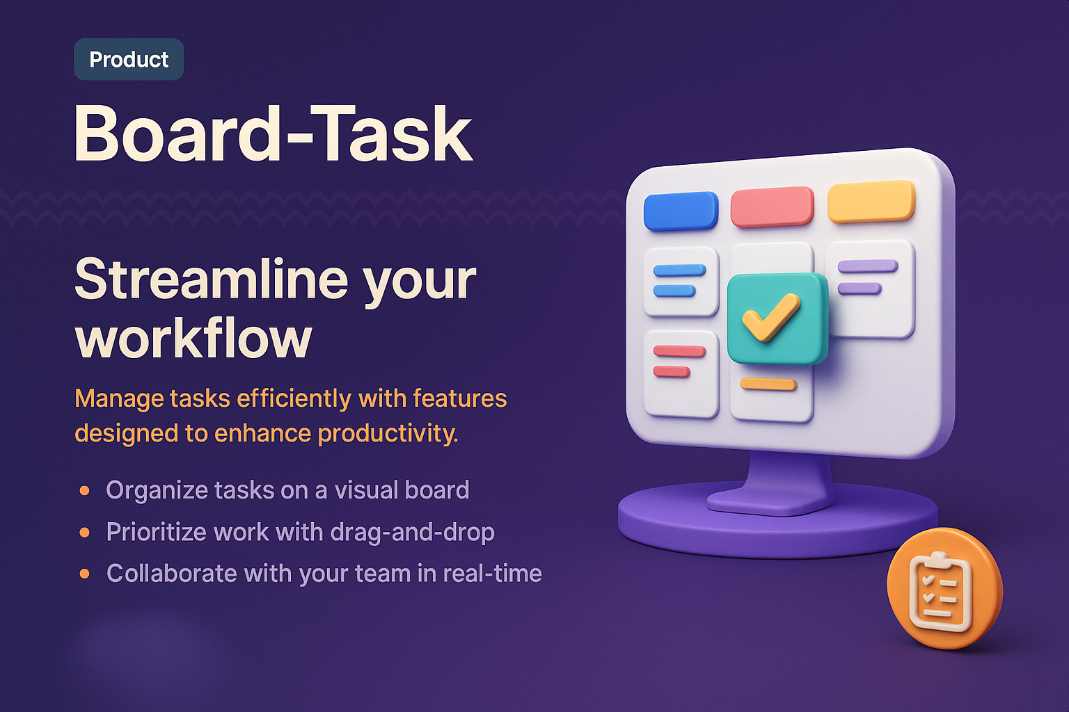 3D Landing Page Design for Board Task Application