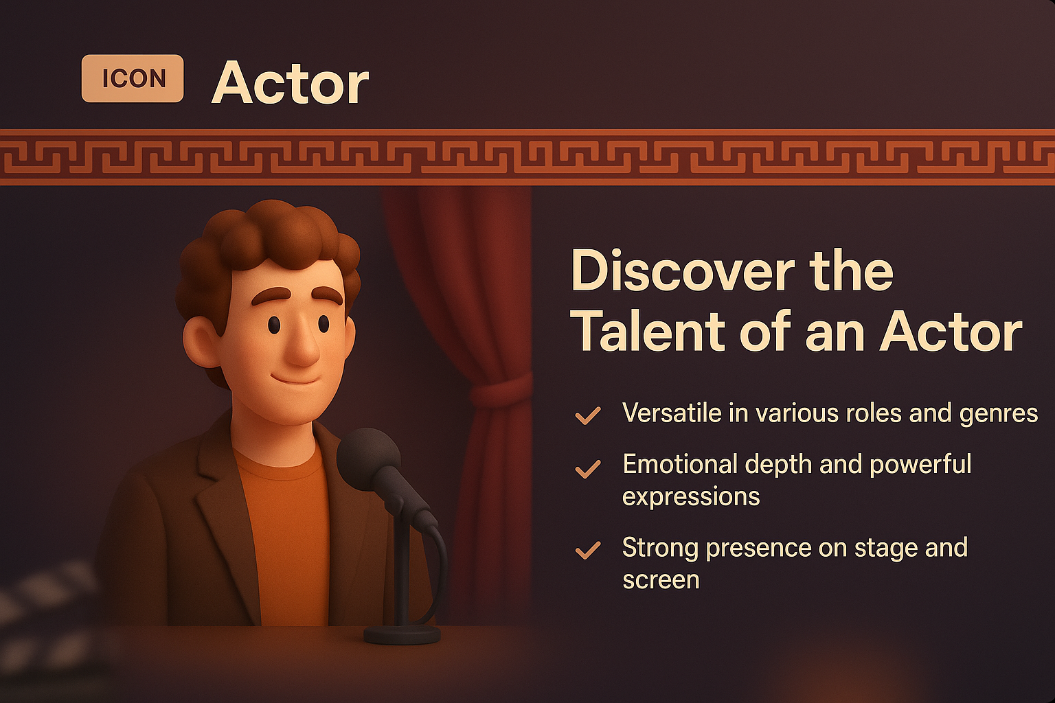 3D Illustration of an Actor with Features and Details