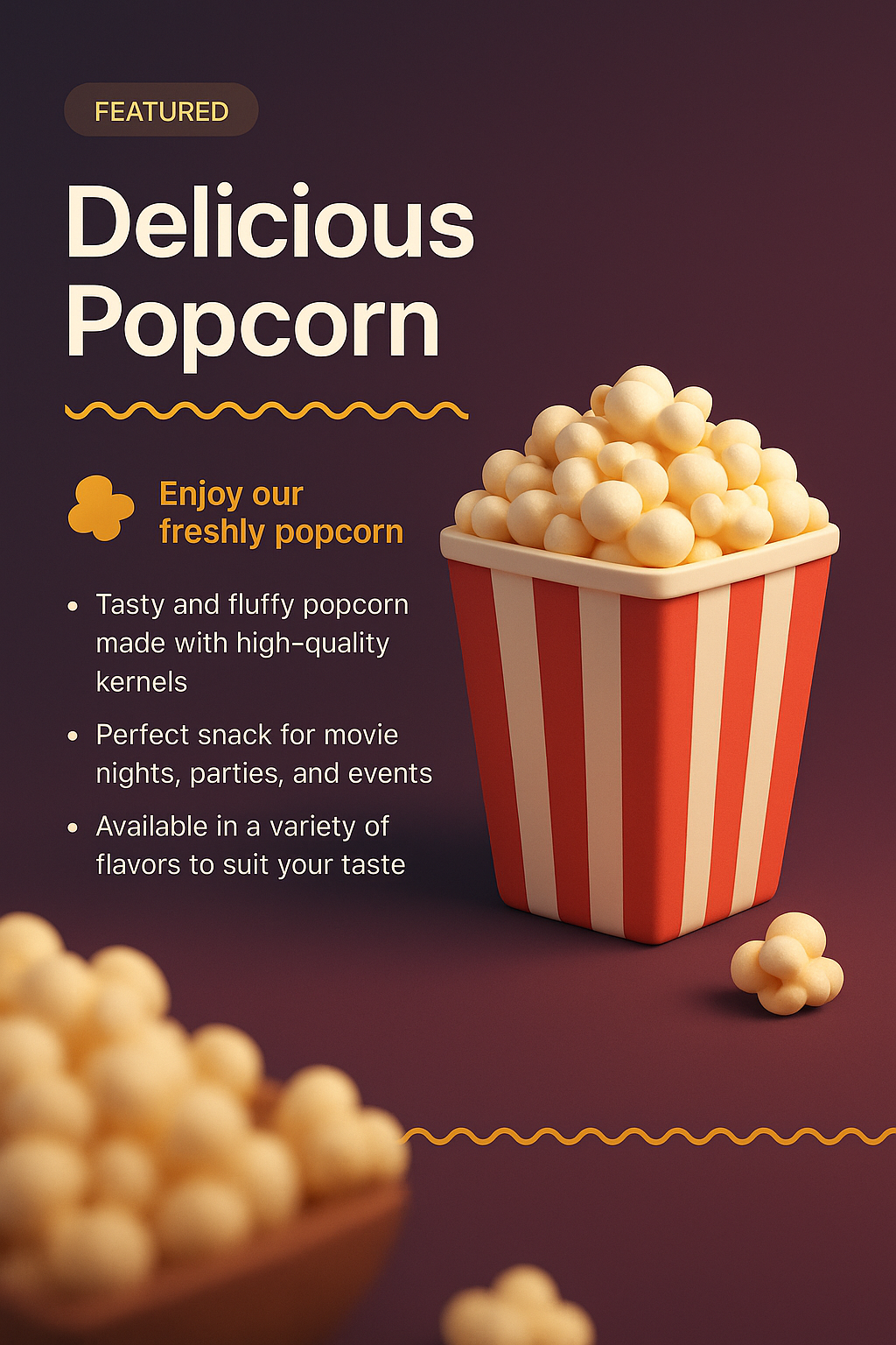 Delicious Popcorn 3D Landing Page Design
