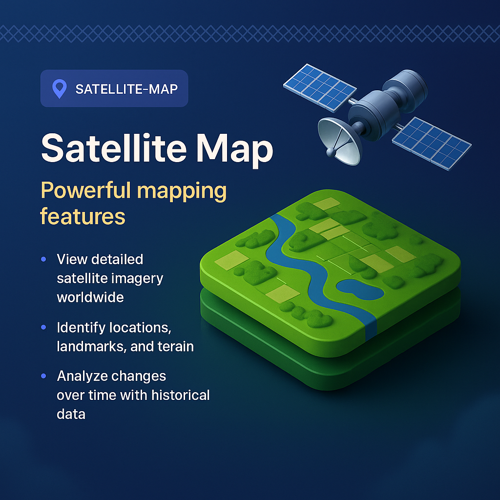 3D Illustration of a Satellite Map with Features Overview