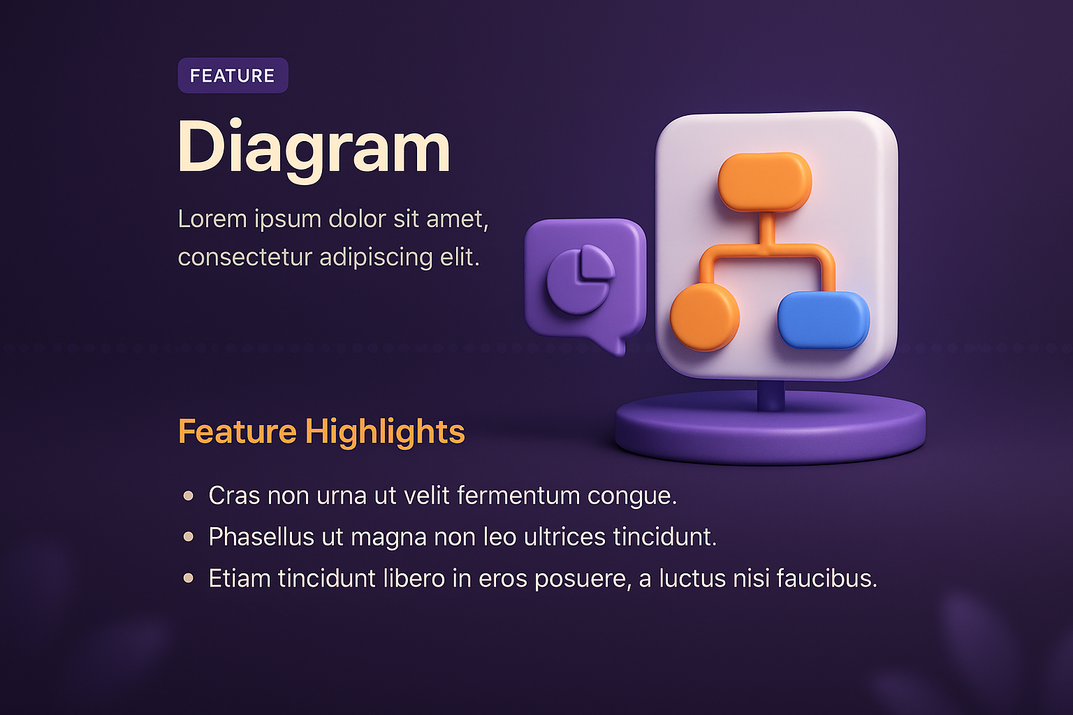 3D Landing Page Design with Diagram Feature Highlights
