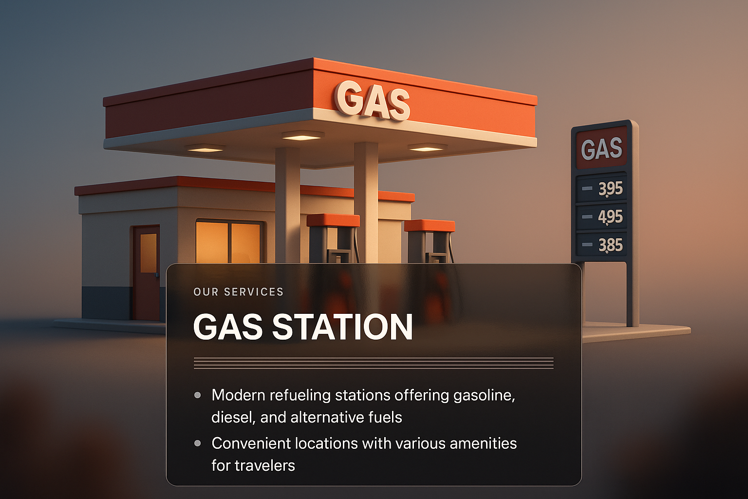3D Illustration of a Modern Gas Station with Services