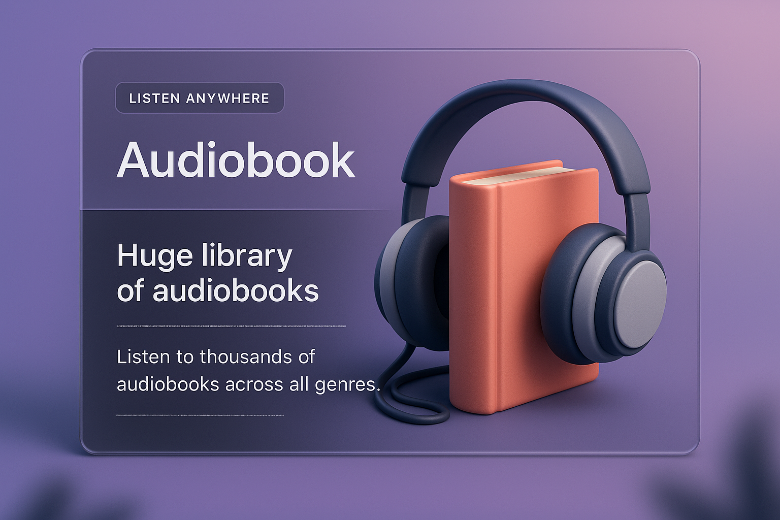 3D Audiobook Illustration with Headphones and Book