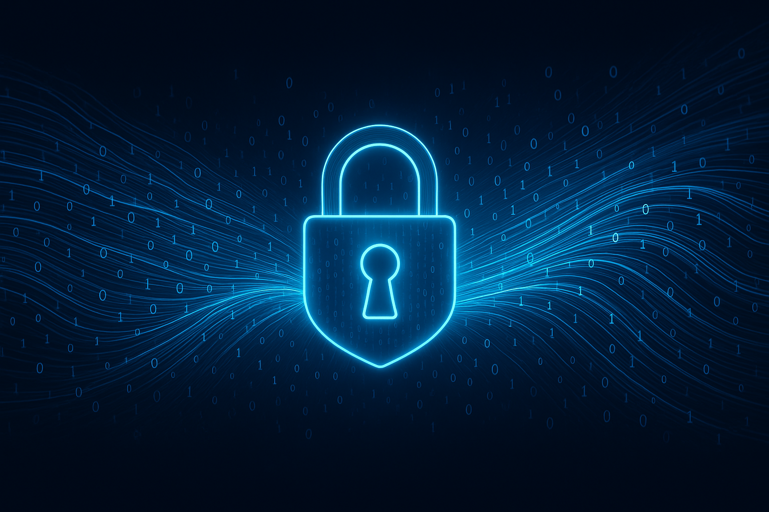 Digital Lock Symbol Against Flowing Binary Data