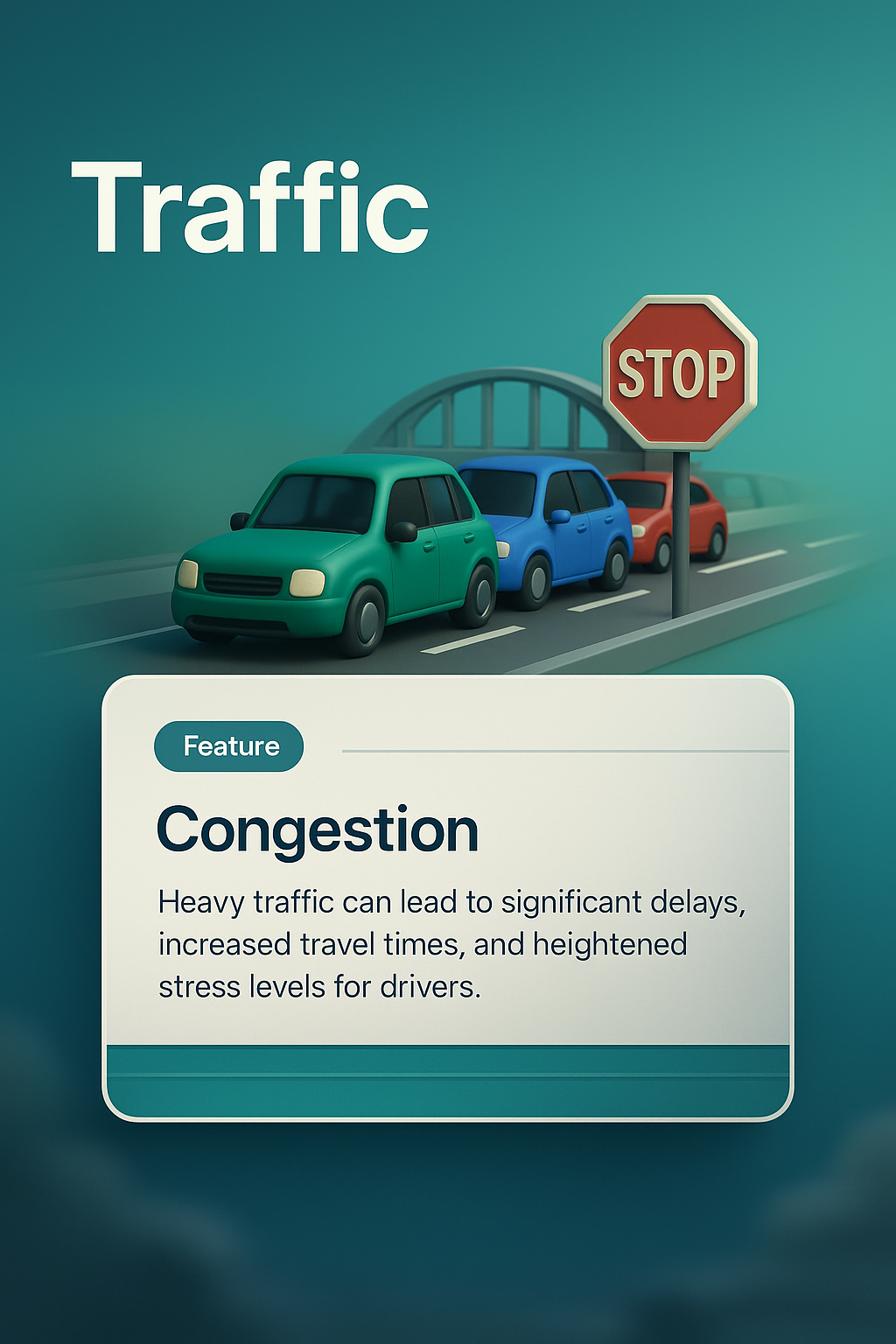 Stylish 3D Traffic Illustration with Congestion Feature