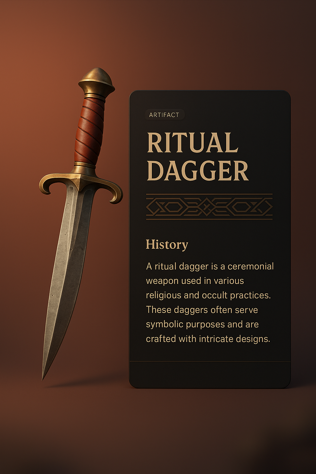 3D Illustration of a Ritual Dagger with Informative Panel