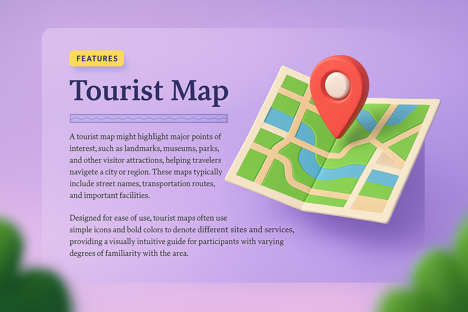 3D Tourist Map Illustration with Features Overview