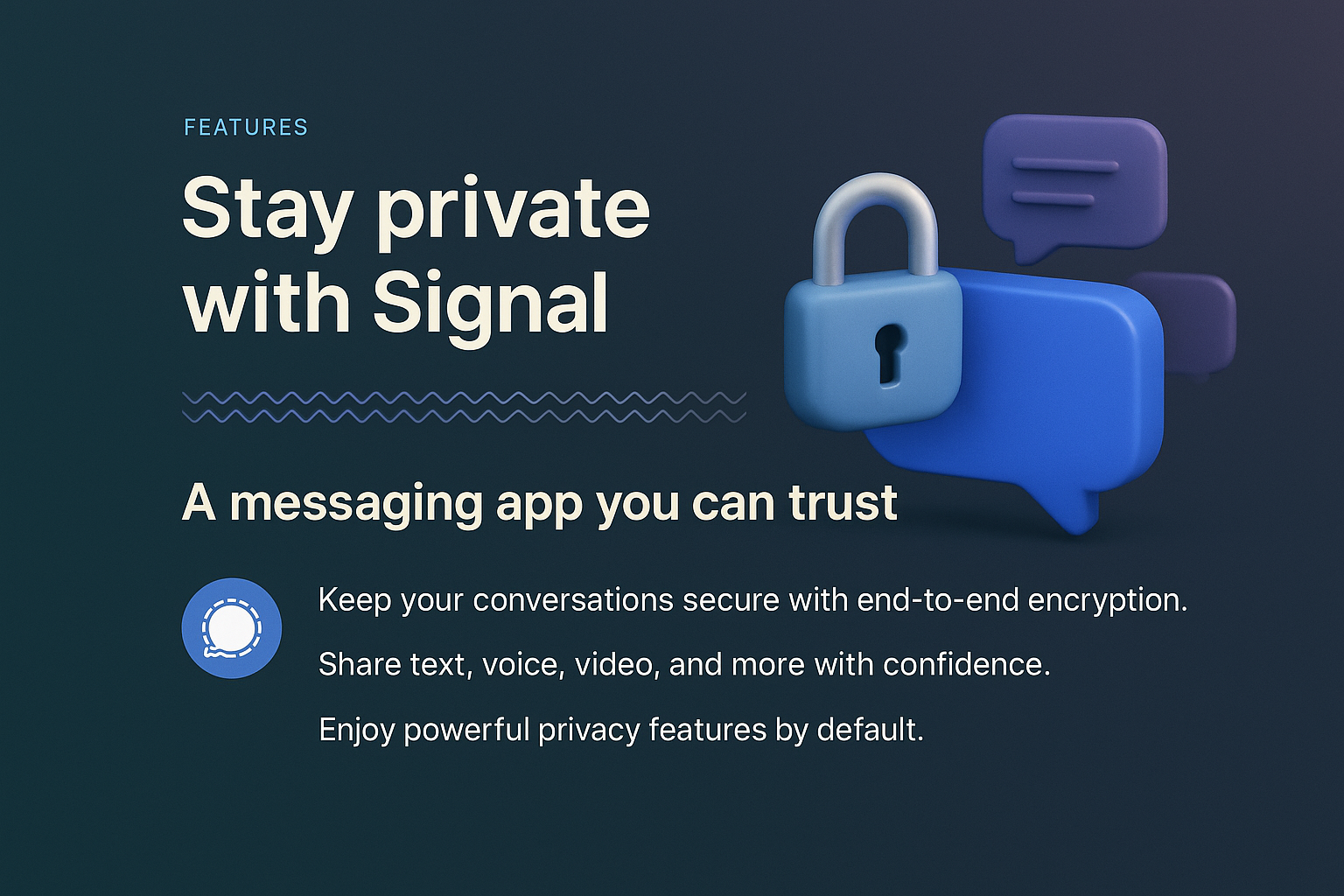 Landing Page Design for Signal Messaging App Features